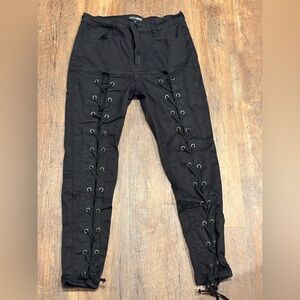 Fashion Nova Black Lace-Up Skinny Jeans